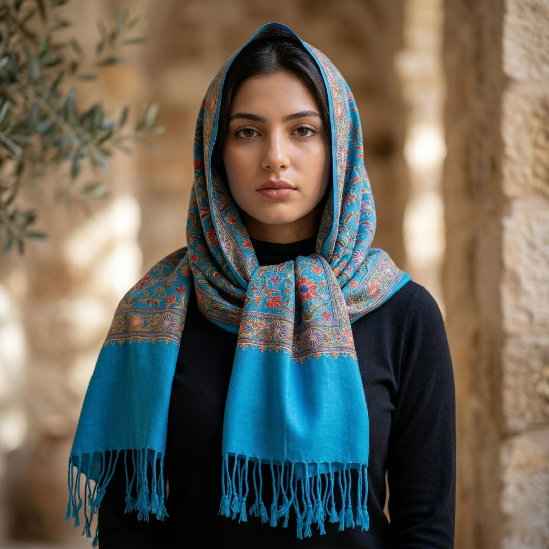 Turquoise Kashmiri Embroidery Shawl